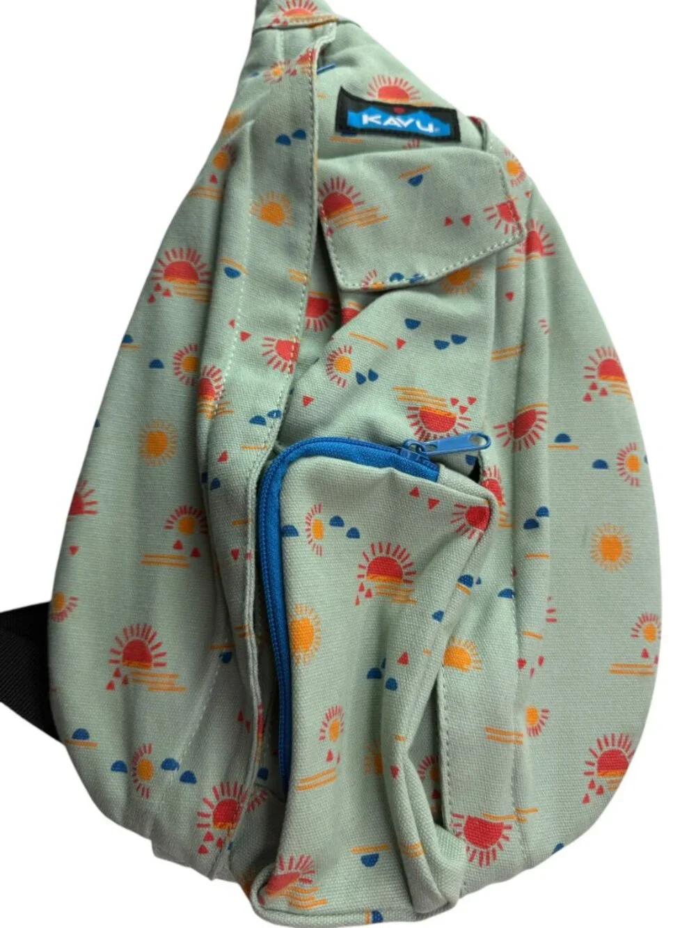 KAVU Backpack Rope Bag Sling Style Sun Print.  Zip Pockets